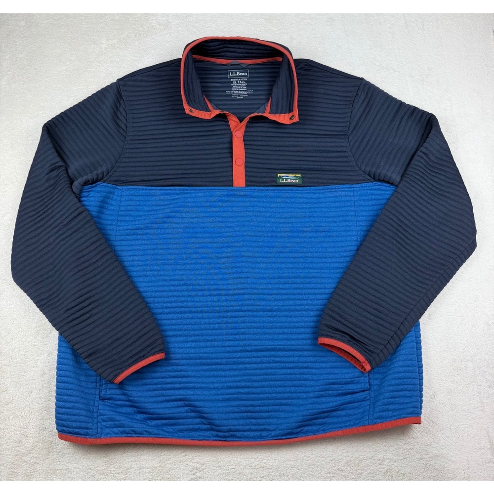 L.L. Bean Airlight Knit Sweater Mens XLT Blue/Orange Colorblock Quilted Pullover